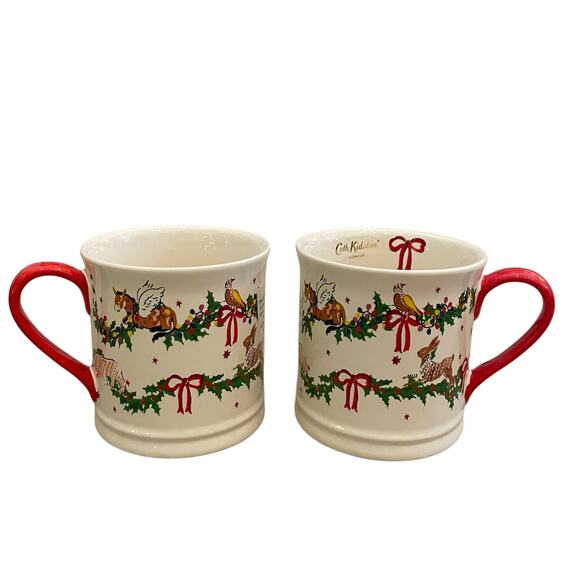 Set of 2 Cath Kidston CHRISTMAS Red Bow Animal Garland Mug Holiday Tea Cup New - Picture 15 of 15